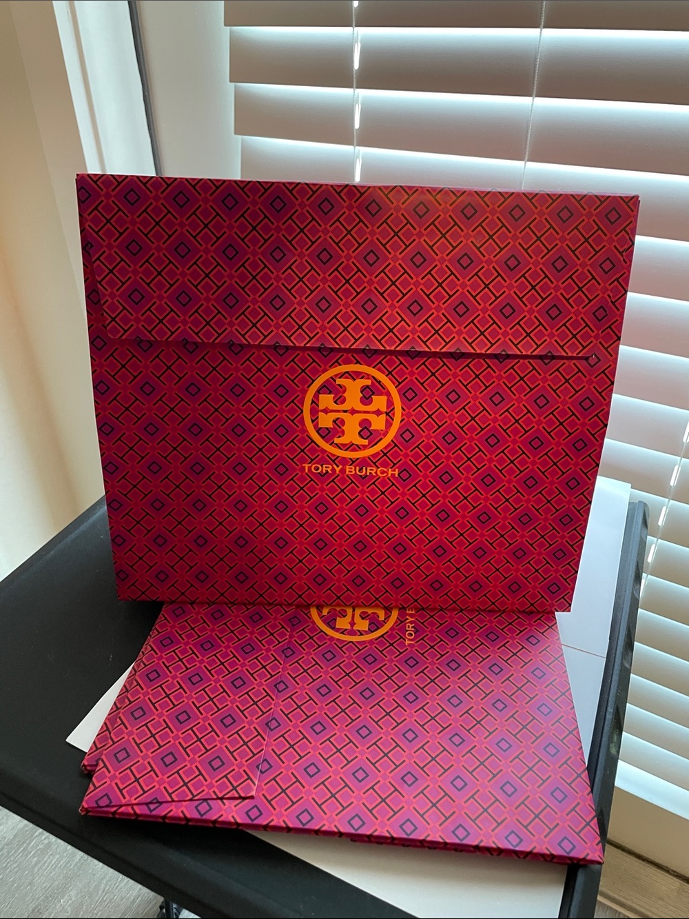 Tory Burch Pink and Orange Logo Pattern Gift Bag